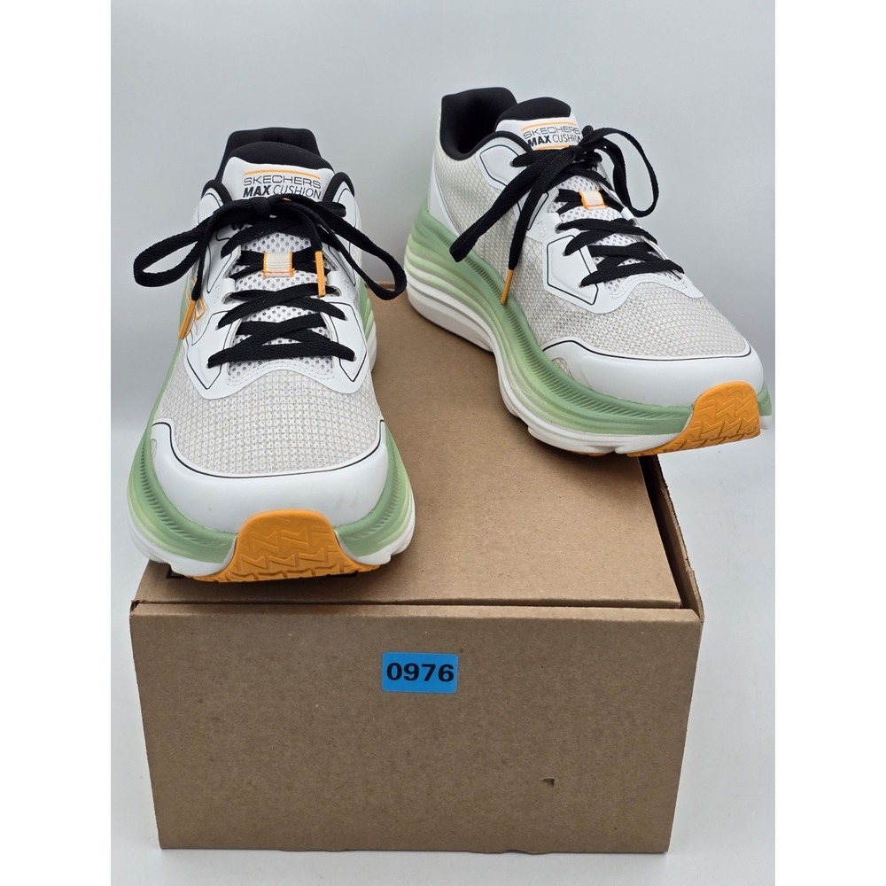 Skechers Max Cushioning Endeavour Running Shoes White/Green/Orange Sz 9 M - VG